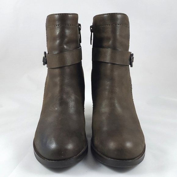 GEOX Respira Leather Ankle Strap Heeled Boots Olive Green Size 10 - Picture 3 of 16